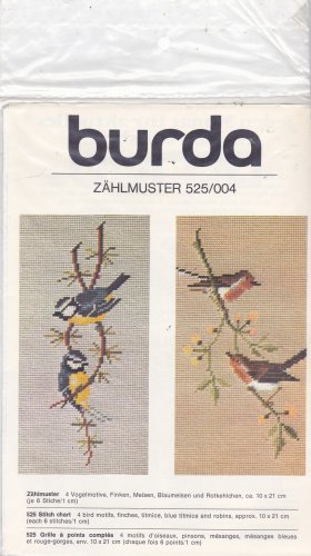 Burda 525 Needlepoint Embroidery Charts Bird Motifs Finches Titmice Blue Titmice Robins