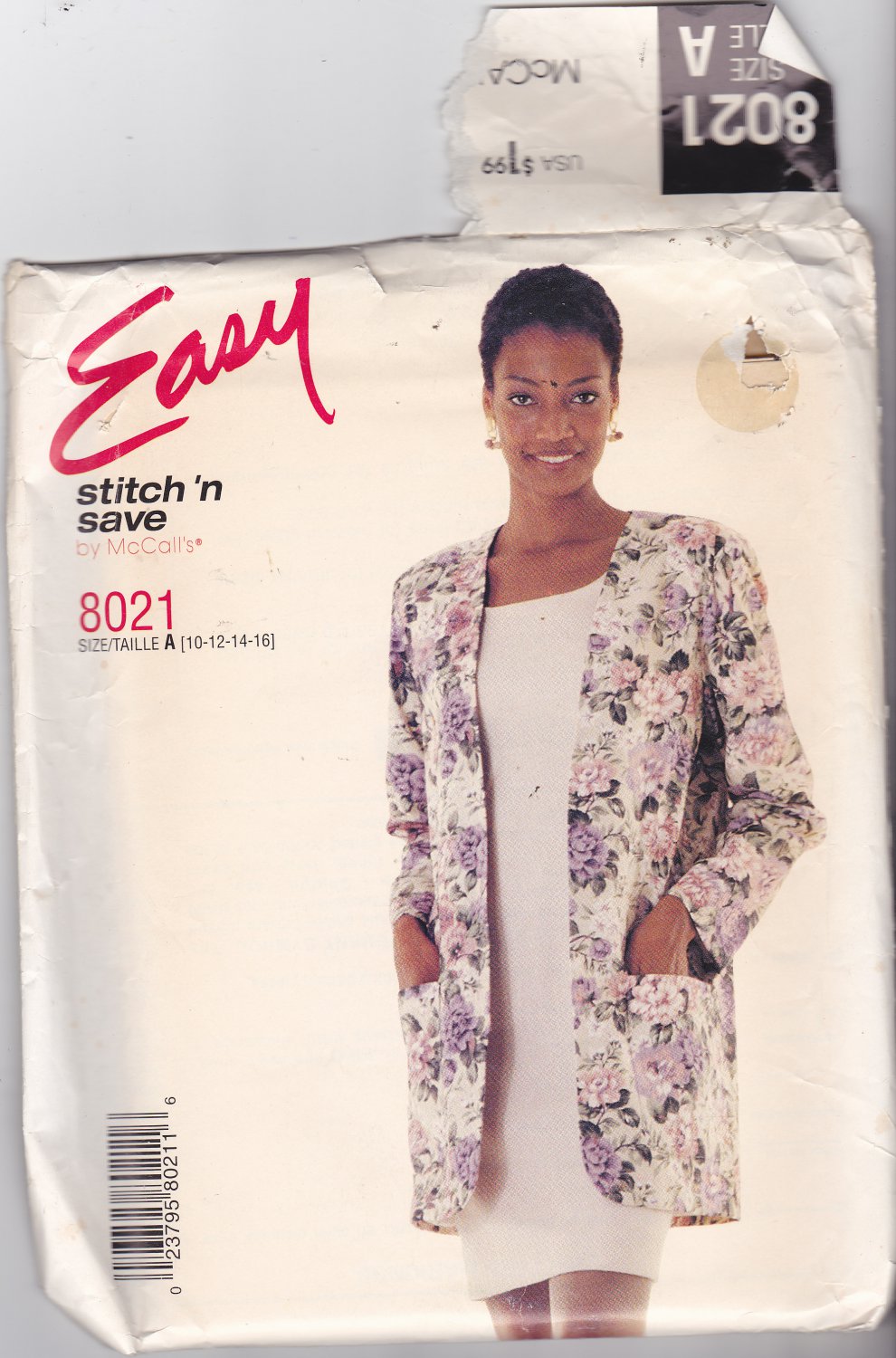 McCall's Stitch N Save 8021 Pattern 10 12 14 16 Uncut Boxy Unlined Jacket Sleeveless Dress