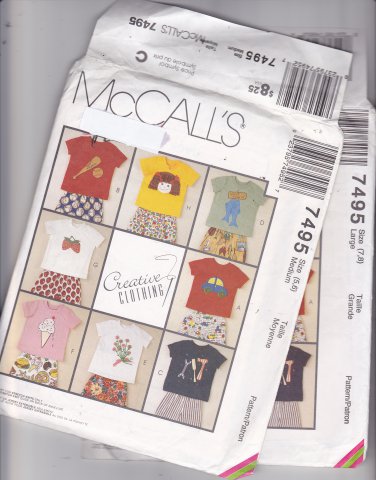 McCall's 7495 Pattern Uncut Medium 5 6 T-Shirts Pants Shorts Children Kids Boys Girls