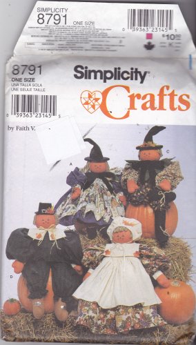 Simplicity 8791 Pattern Pilgrim Warlock Wizard Witch Dolls and Clothes Halloween Fall