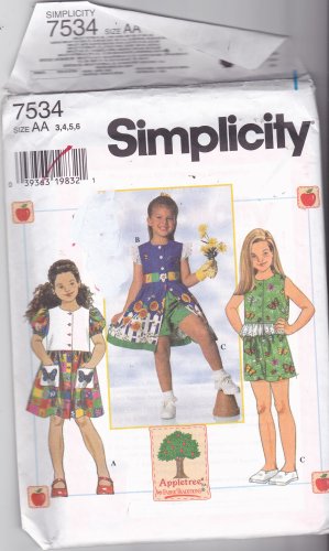 Simplicity 7534 Pattern Uncut size 3 4 5 6 Girls Button Front Dress Top Eyelet Ruffle Shorts