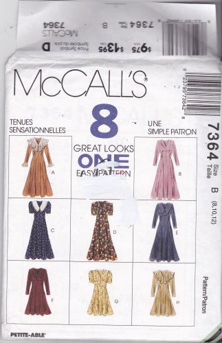 McCall's 7364 Pattern 8 10 12 Uncut Back Zip Dress Fit and Flare