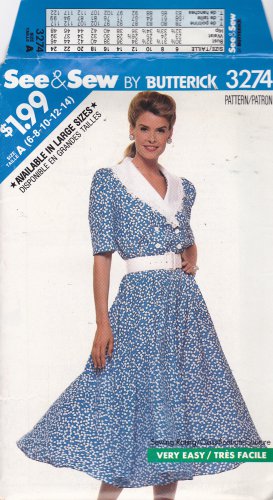 Butterick See & Sew 3274 Pattern 6 8 10 12 14 Uncut Flared Skirt Shirtwaist Dress Modest