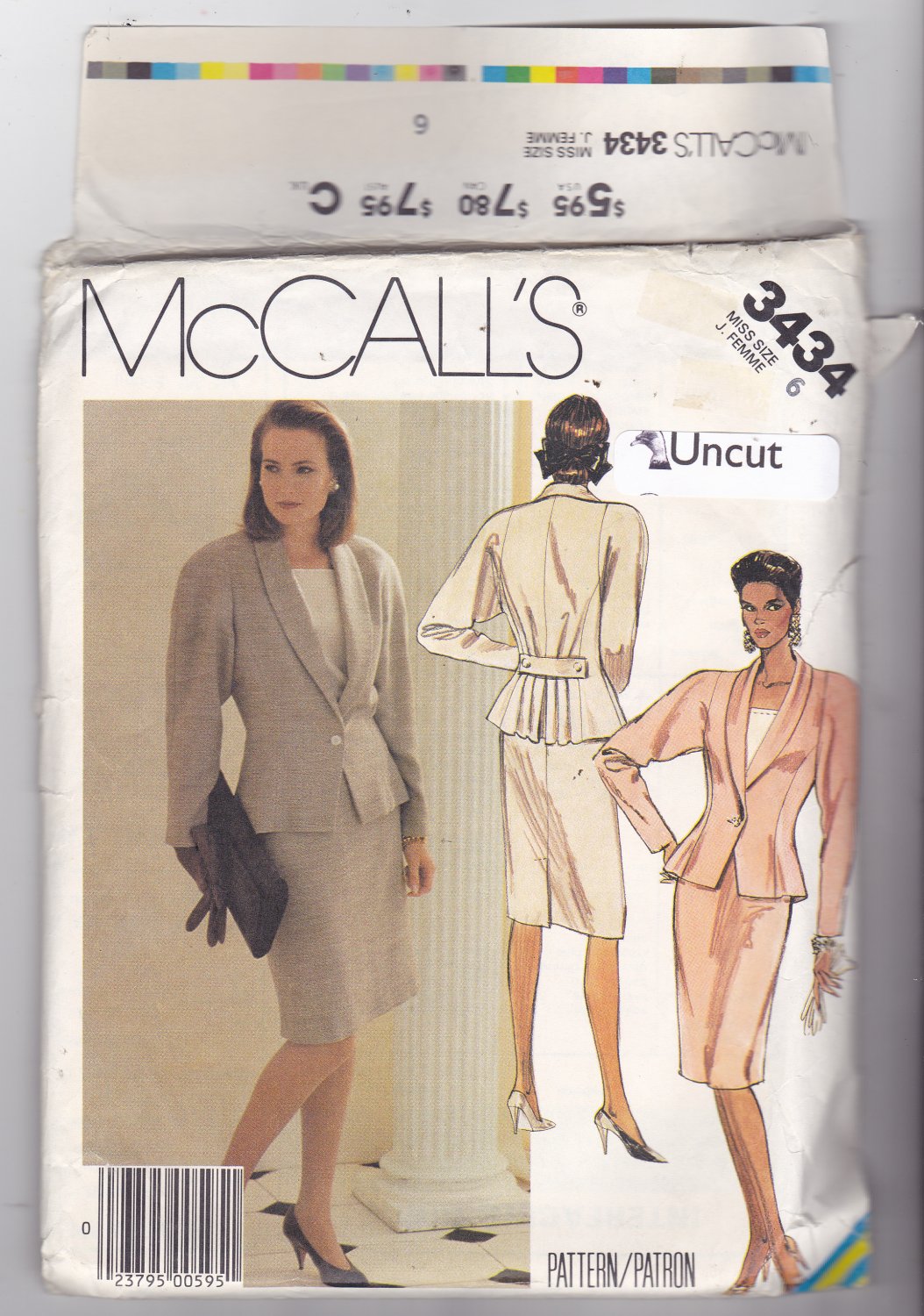 McCall's 3434 Pattern 6 Bust 30.5 Uncut Lined Shawl Collar Jacket Back Pleats Top Straight Skirt