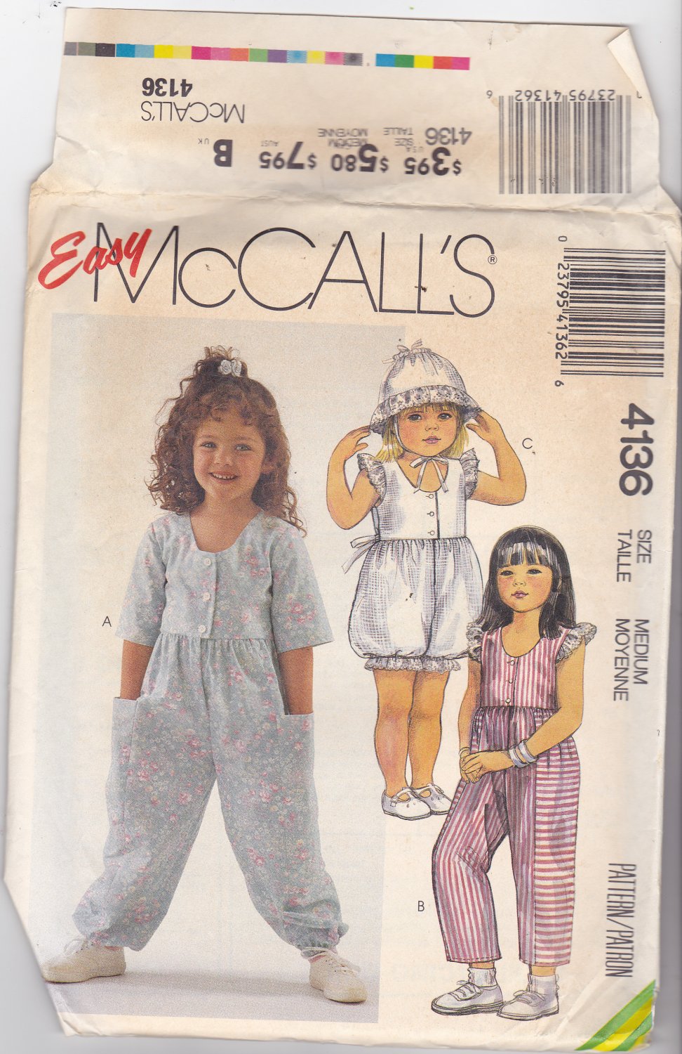 McCall's 4136 Pattern Uncut Medium 3 4 Jumpsuit Romper Girls Children ...