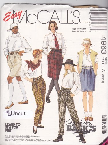 McCall's 4963 Pattern 6 8 10 Uncut Easy Pull On Pants Skirt Shorts Paperbag Waist