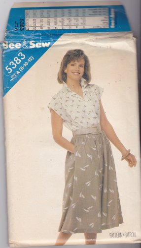 Butterick See & Sew 5383 Pattern Uncut 8 10 12 Button Front Top Skirt