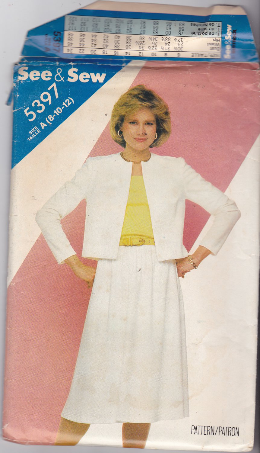 Butterick See & Sew 5397 Pattern Uncut 8 10 12 Loose Fit Jacket Skirt