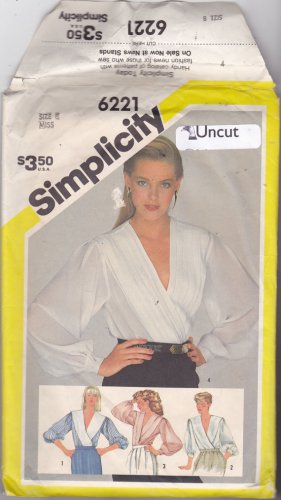 Simplicity 6221 Pattern Uncut 8 Front Wrap Blouse Plunge Neckline