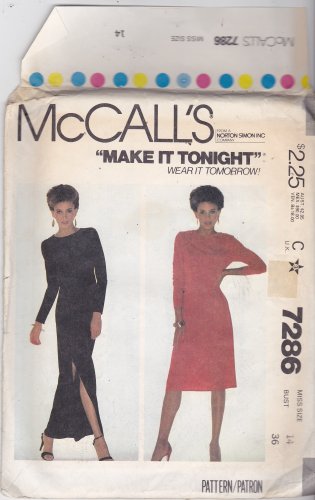 McCall's 7286 Pattern 14 Bust 36 Uncut Slim Fit Pullover Dress Leg Slit Easy to Sew