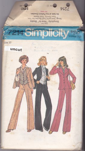 Simplicity 7214 Pattern Uncut size 10 Jacket Vest Wide Leg Pants Pantsuit 1970s