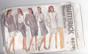 Butterick 6579 Pattern Uncut 12 Loose Fit Jacket Skirt w/ Flounce