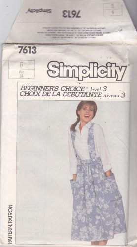 Simplicity 7613 Uncut 6 Easy Full Midi Skirt Back Zip Patch Pockets Button On Suspenders