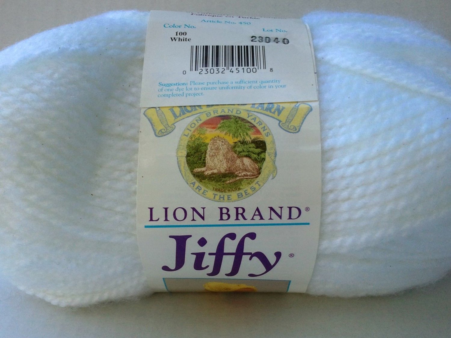 Lion Brand Jiffy Yarn Color 100, White 3 oz. Acrylic, MohairLook