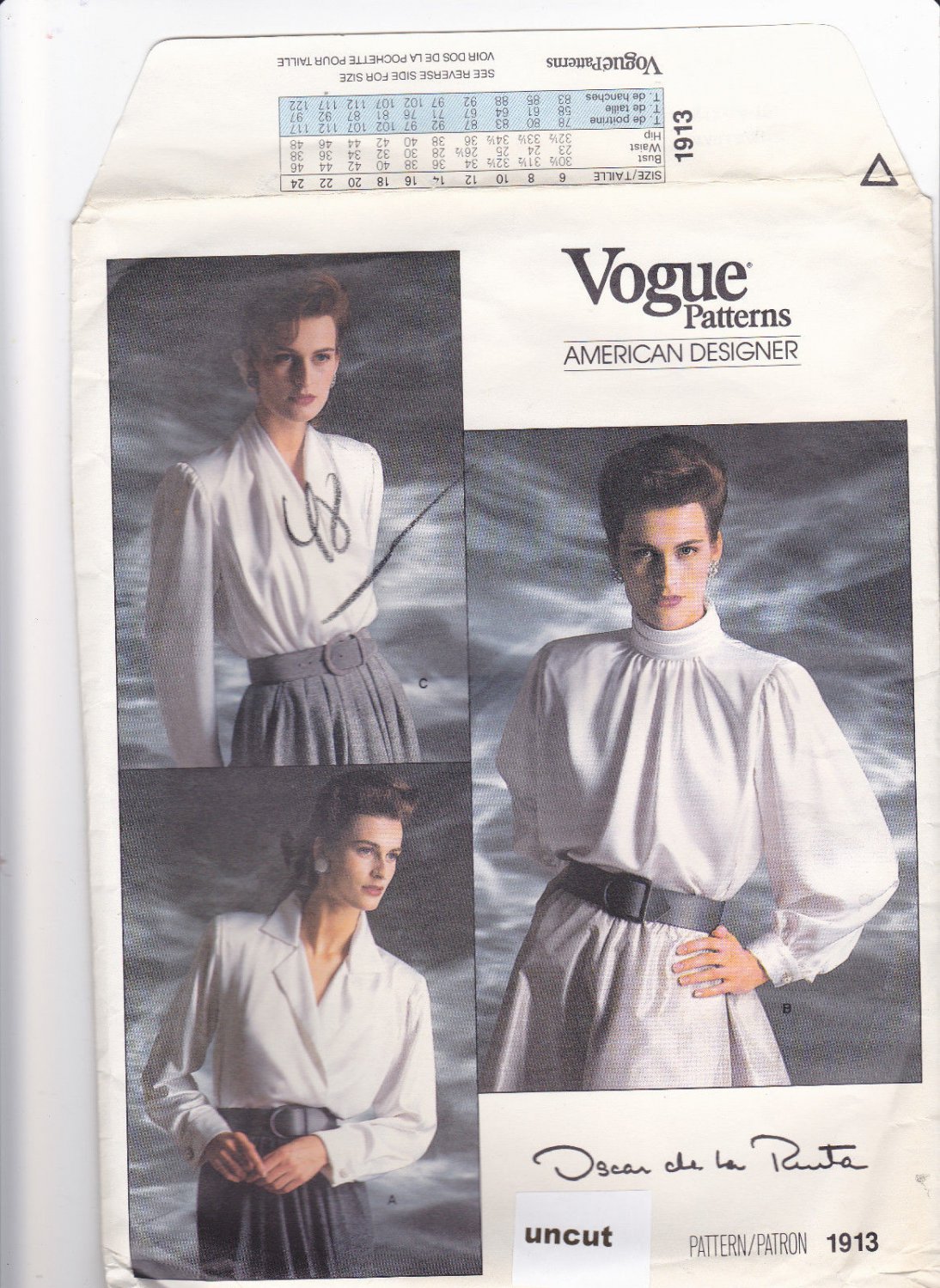 Vogue 1913 Pattern 12 14 16 Blouse Oscar de la Renta Uncut