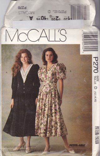 McCall's P270 Vintage Puffy Sleeves V Neck Dress pattern 12 14 16 uncut