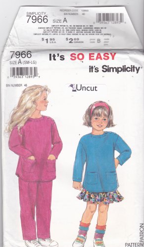 Simplicity 7966 Uncut 3 4 5 6 6X Stirrup Pants Skirt Top Girls Toddlers