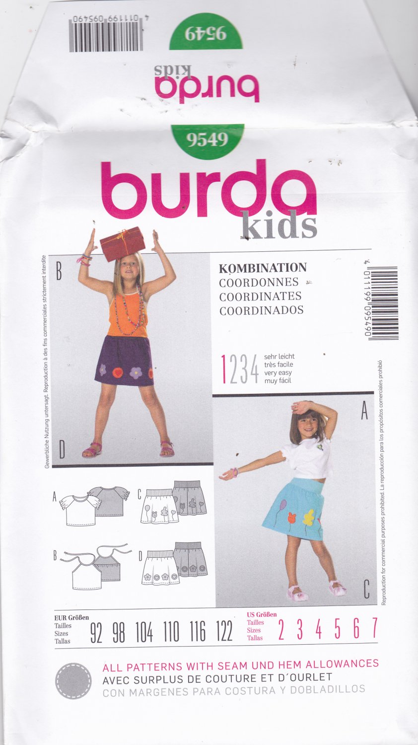 Burda 9549 Uncut 2 3 4 5 6 7 Applique Skirt Halter Top Girls Toddlers Easy