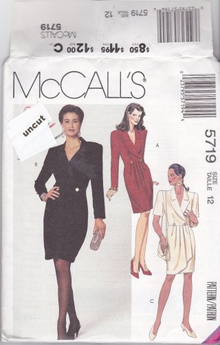 McCall 5719 Pattern Uncut 12 Wrap Dress Short/Long Sleeves