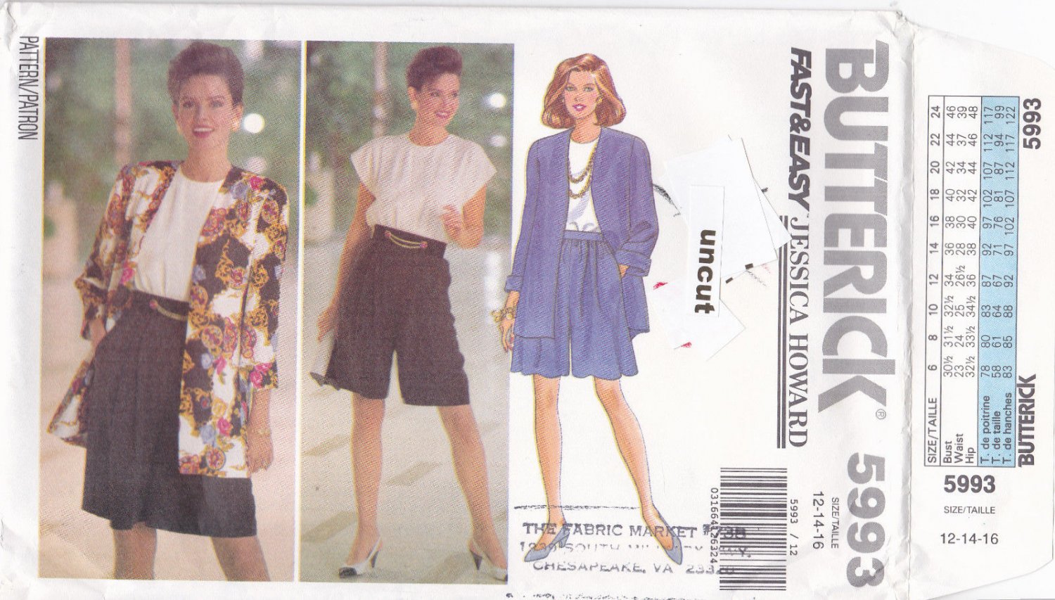 Butterick 5993 Easy Pattern 12 14 16 Jacket Top Shorts Jessica Howard Uncut Separates