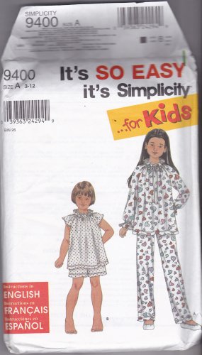Simplicity 9400 Girls 3 4 5 6 7 8 10 12 Pajamas Sleep Wear Uncut