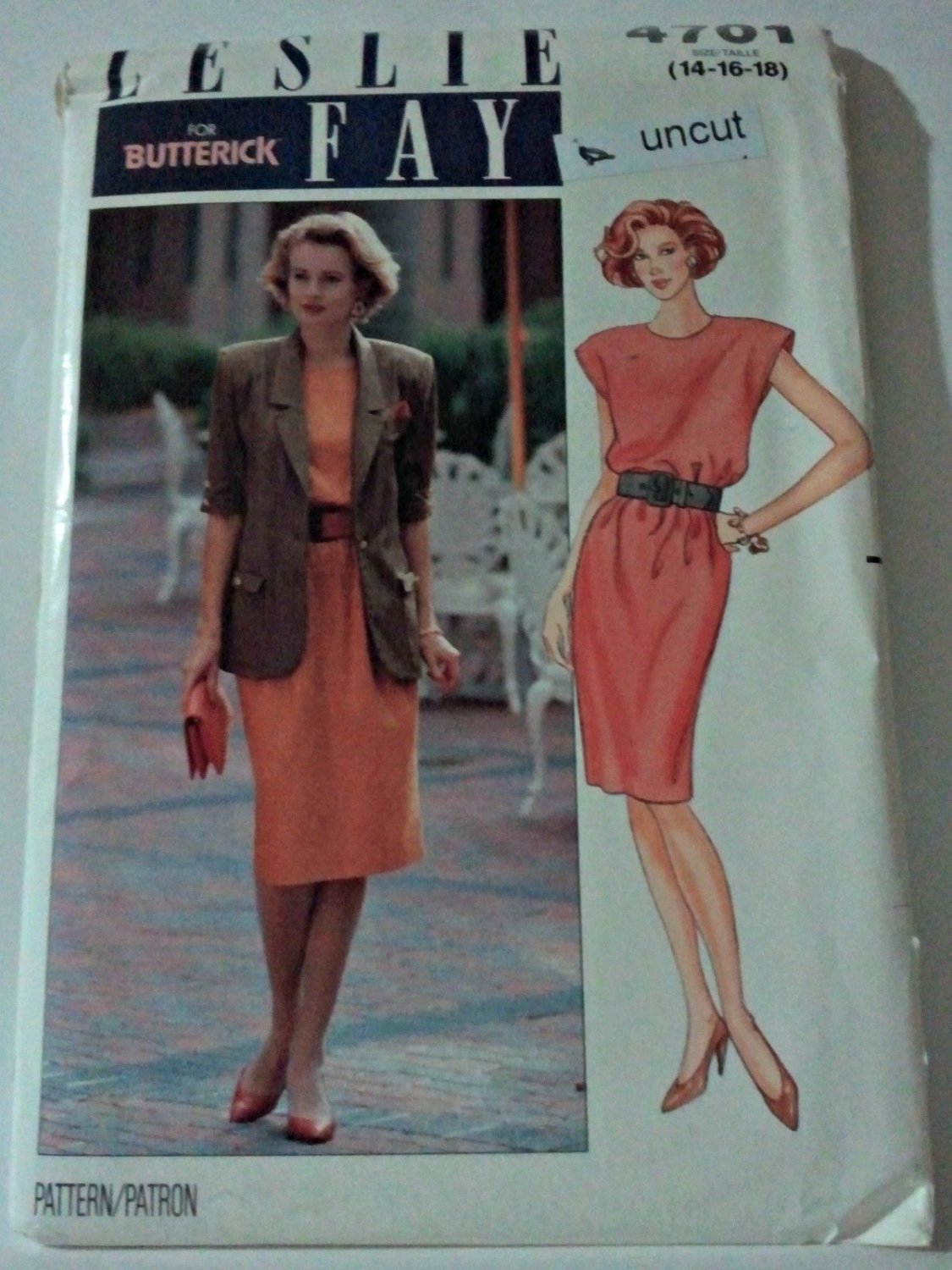 Butterick 4701 Pattern Leslie Fay Dress Short Sleeve Jacket 14 16 18 Uncut