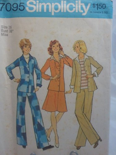 Vintage Simplicity Leisure Suit Jacket Pants Skirt Pattern 7095 size 16 uncut