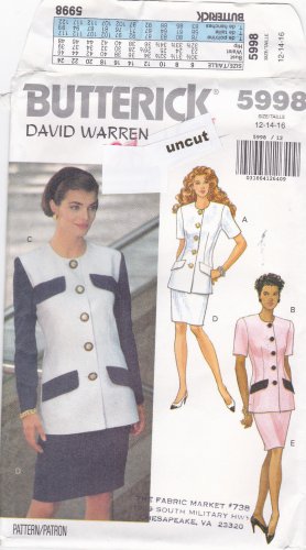 Vintage Butterick 5998 Easy Pattern 12 14 16 Top Skirt David Warren Uncut