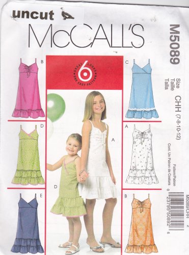 McCall's M5089 Uncut 7 8 10 12 Girls Sundress Dress Ruffle Raised Waist