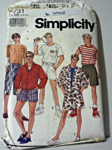 Simplicity 7731 Uncut Men's Shorts Shirt Jacket L XL 42 44 46 48