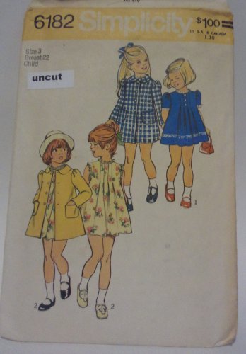Simplicity 6182 Pattern Mini Dress Coat Girls Uncut 3 Breast 22 Vintage 1970s