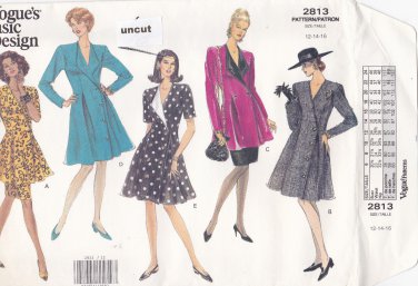 Vogue 2813 Pattern 12 14 16 Easy A-Line Double Breasted Tunic Skirt Dress Uncut