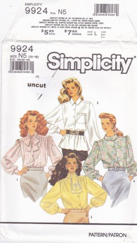 Simplicity Pattern 9924 Long Sleeved Blouses Uncut 10 12 14 16 18