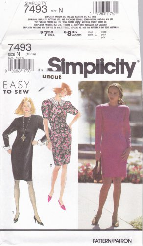 Simplicity Pattern 7493 10 12 14 Easy Dress Detachable Cuffs  Uncut