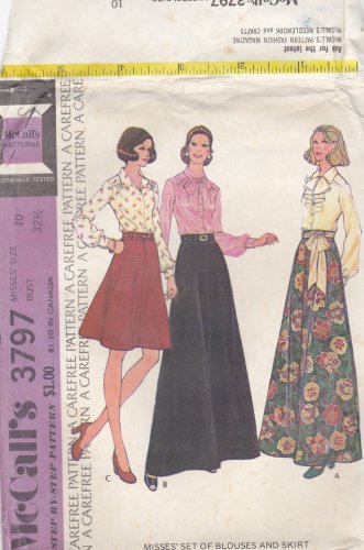McCall's Pattern 3797 size 10 Bust 32.5 Dressy Blouses Long or Short Skirt Uncut
