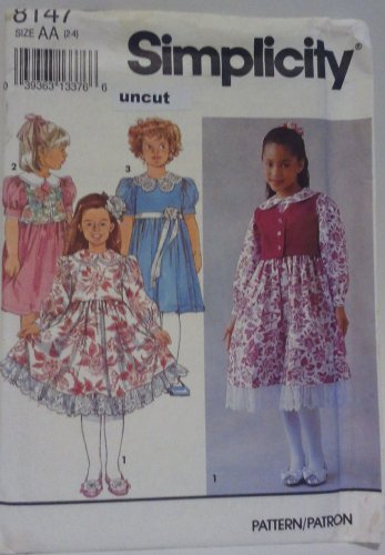 Simplicity 8147 Pattern Dress Lined Vest Girls Uncut 2 3 4