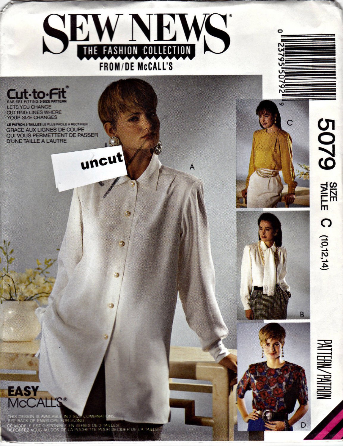 5079 Sew News McCalls Pattern 10 12 14 Uncut Blouse Scarf