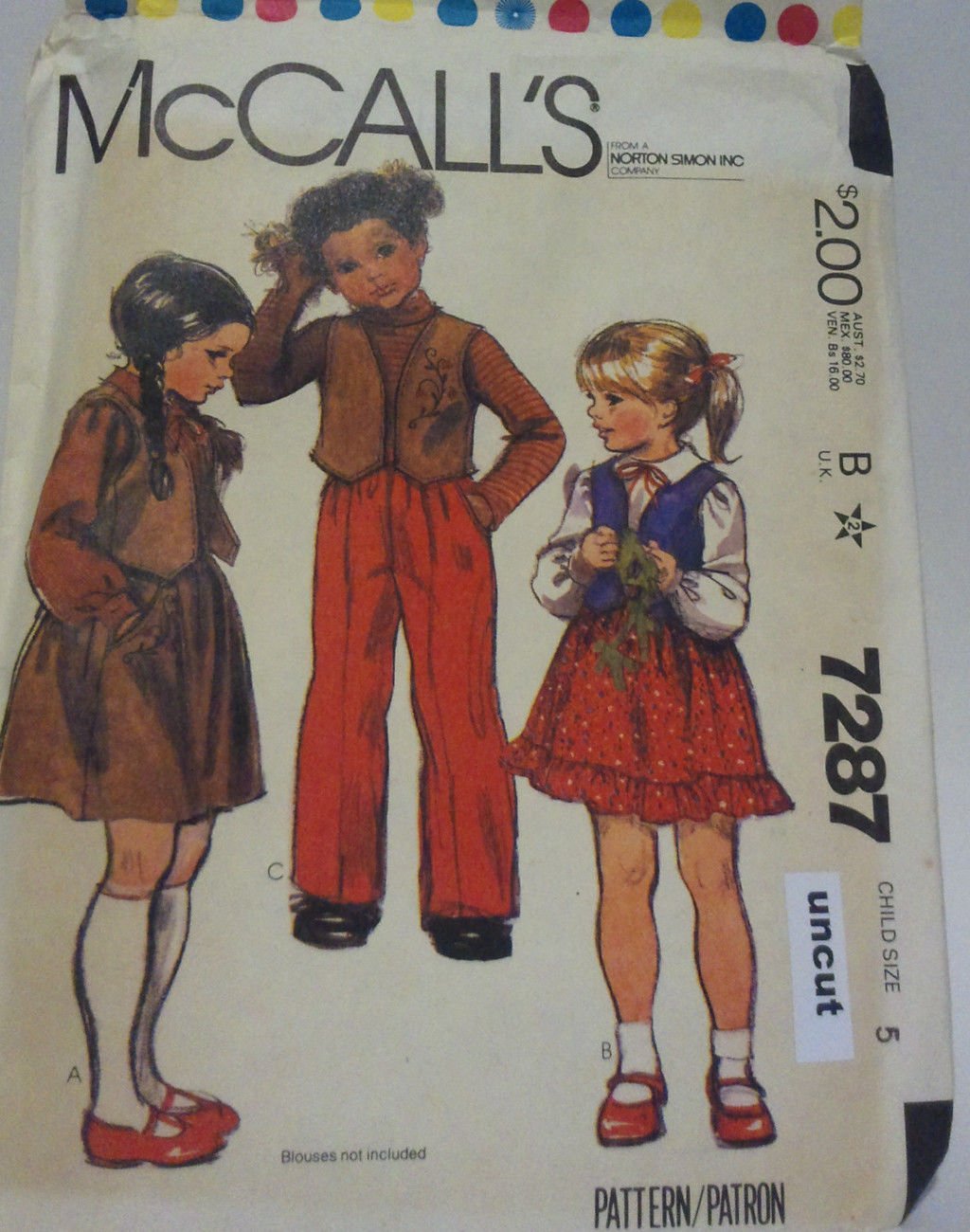 McCall 7287 Pattern Western Vest Skirt Pants Transfer Uncut size 5