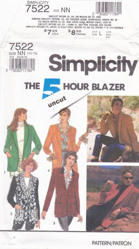 Simplicity 7522 uncut 10 12 14 16 5 Hour Blazer Jacket