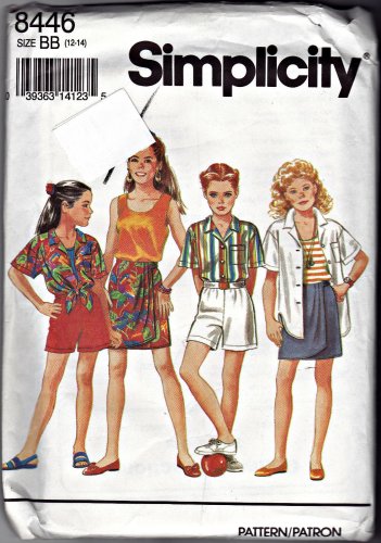 Simplicity 8446 Pattern Girls Shorts Skirt Tank Top Shirt BB (12 14)  Uncut