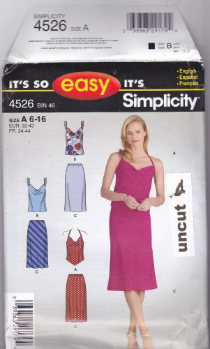 Simplicity 4526 Pattern Easy Tops Bias Skirt 6 8 10 12 14 16 Uncut