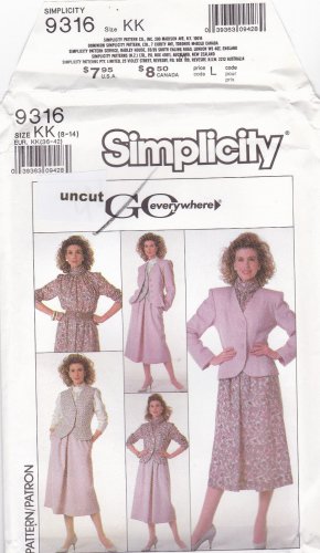 Simplicity Pattern 9316 Skirt Blouse Vest Jacket 8 10 12 14 Uncut