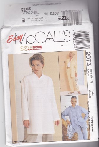 McCall's 2073 Pattern Large 16 18 Uncut Shirt Mandarin Collar Pin Tucks Pull On Pants