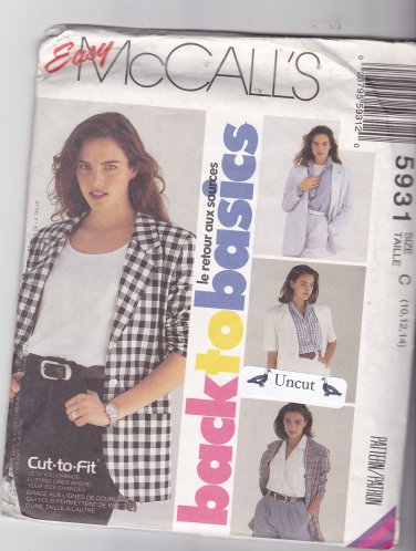 McCall 5931 Uncut Below Hip Jacket 10 12 14 Notched Collar Long or Short Sleeves