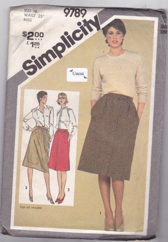 Simplicity 9789 Pattern Uncut 10 Slim Fit Skirts Vintage 1980s 80s Button Front or Back Zip