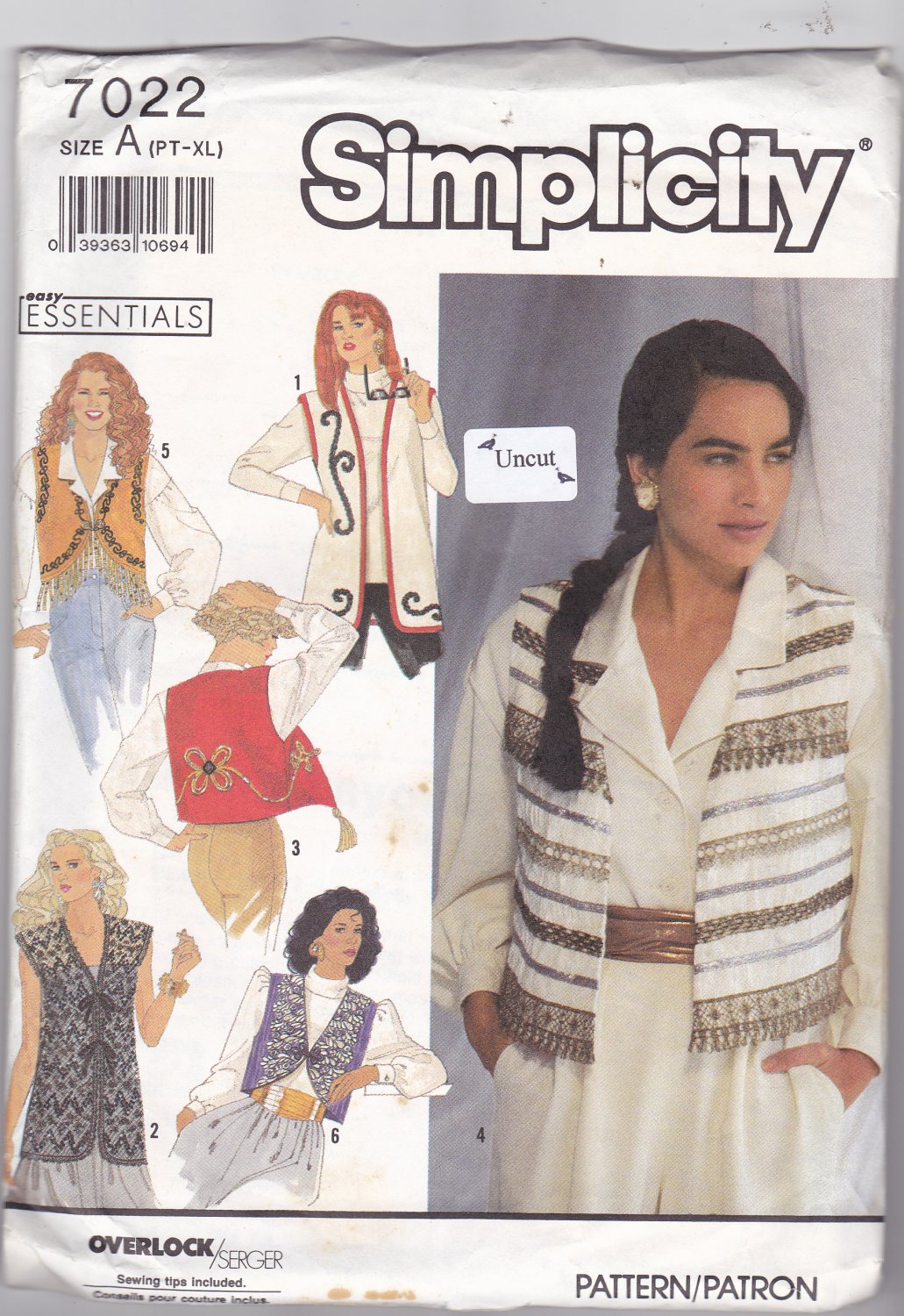 Simplicity 7022 Uncut Decorated Vests 6 8 10 12 14 16 18 20 22 24 Below Hip or Waist Length