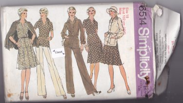 Simplicity 6514 Uncut size 18 Jacket Pleated Skirt Pants Blouse Vintage 1970s 70s