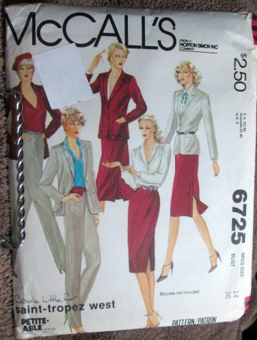 Vintage McCall's 6725 Carole Little Sewing Jacket Skirt Pants Pattern 14 uncut
