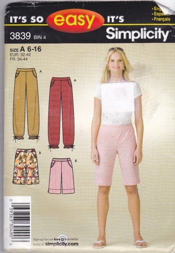 Simplicity 3839 Easy Misses' Pants Shorts pattern uncut size 6 8 10 12 14 16