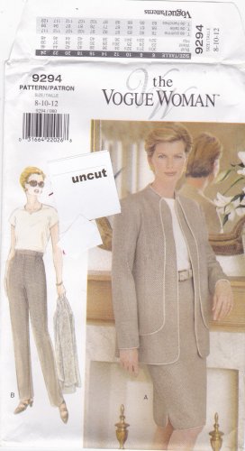 Vogue Woman 9294 Easy Pattern 8 10 12 Lined Jacket Skirt Pants Uncut